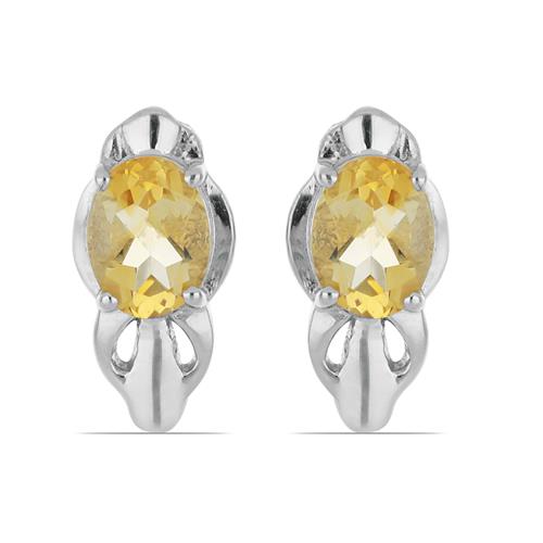 BUY NATURAL CITRINE SINGLE STONE EARRINGS IN 925 SILVER